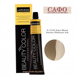 Боя за коса № 12.81 Extra Blond Intense Platinum Ash Lorvenn Permanent Hair Color Beauty Color Super Blonds Боя за коса № 12.81 Extra Blond Intense Platinum Ash Lorvenn Permanent Hair Color Beauty Color Super Blonds