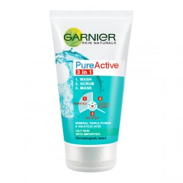 Измиващ гел, ексфолиант и маска за лице Garnier Pure Active 3 in 1